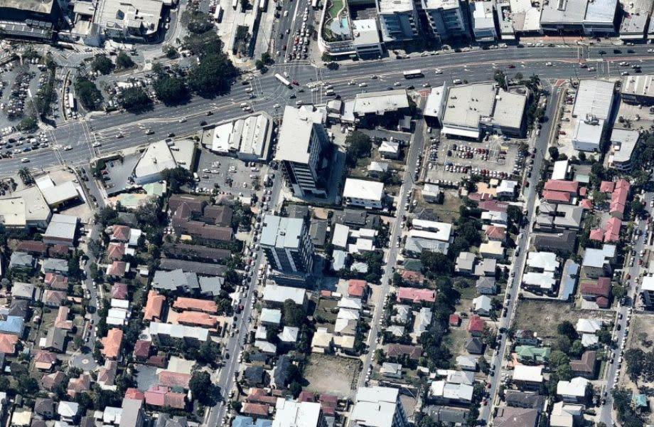 An aerial image of Chermside by Nearmap showing the corner of Westfield Chermside and the nearby apartment towers popping up. 
