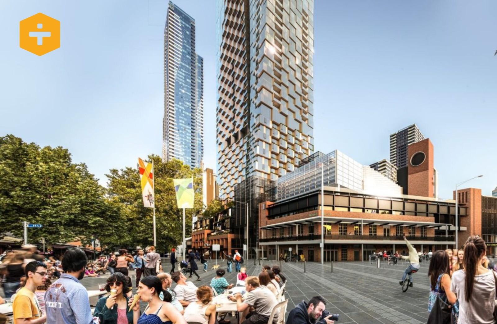 A render of Mirvac's Liv Munro project about to open soon next to the Queen Victoria Markets in Melbourne.