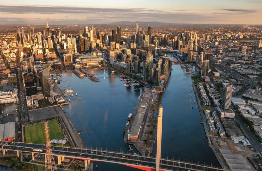 An aerial view of the Docklands suburb for which the City of Melbourne has endorsed creating a new strategic plan and governance review.
