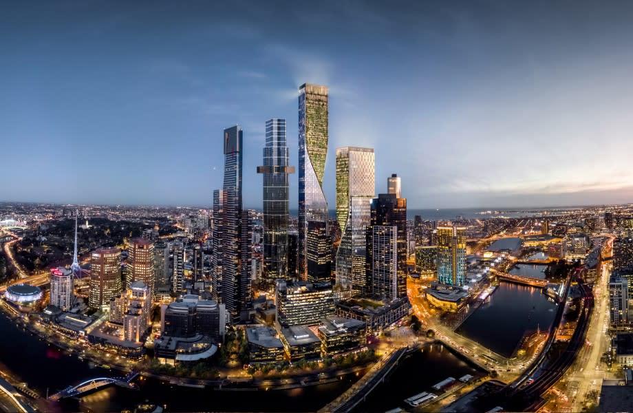 The two twisting towers planned for the STH BNK project by Beulah in Melbourne. Source: Beulah.
