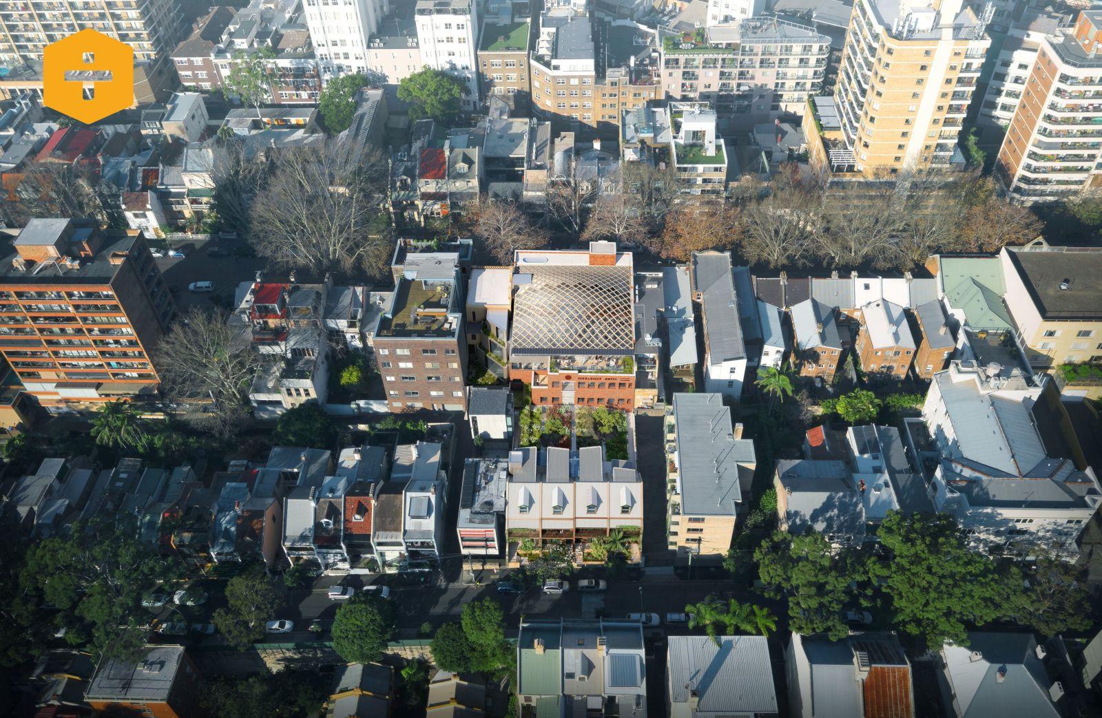 aerial render of the future Piccadilly Hotel development in Potts Point Sydney.