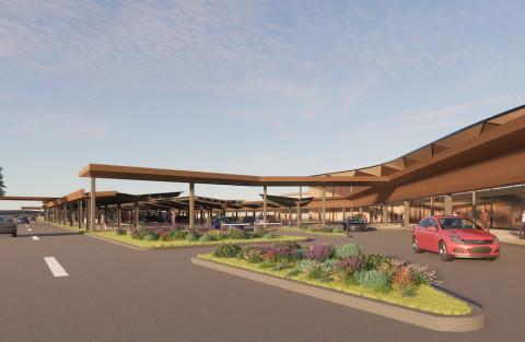 Cox Architects' render of the Newcastle Airport's international terminal.