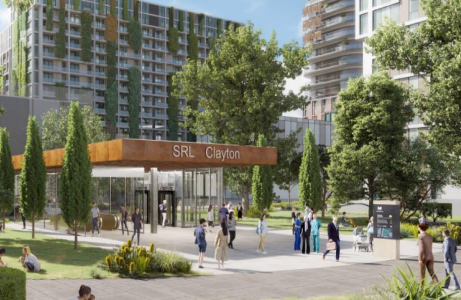 A render of what the entrance to Clayton's Suburban Rail Loop East station could look like once completed.