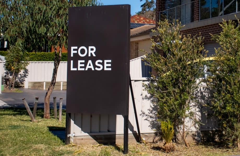 A for lease sign outside a house in Australia as rents for both houses and units increase across the country.