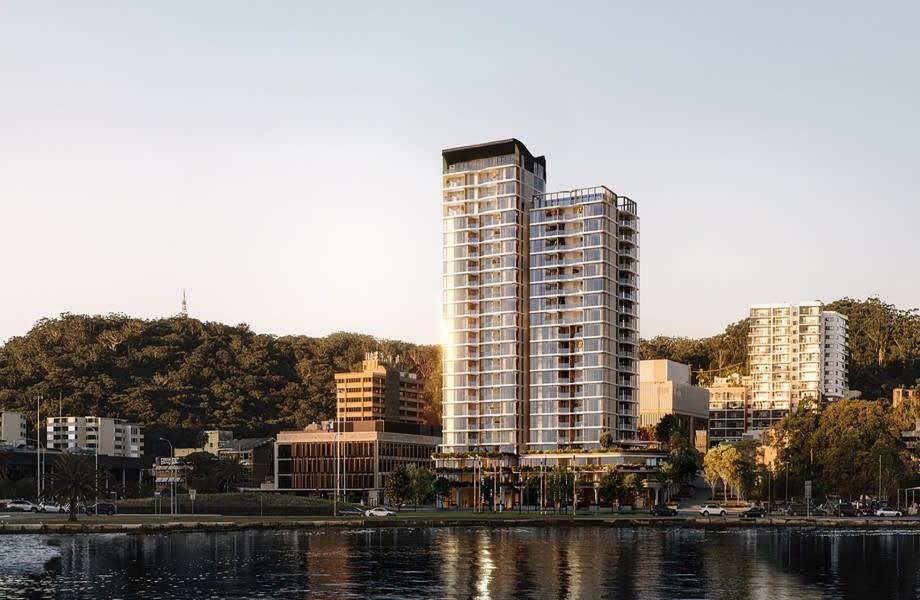 The proposed Waterfront tower for the Central Coast Quarter project by St Hilliers.