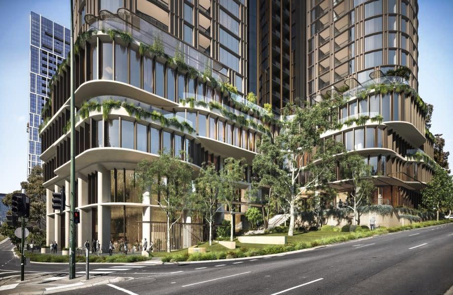 Fender Katsalidis' renders for the three-tower mixed-use project at 810-812 Whitehorse Road in Box Hill, Victoria.