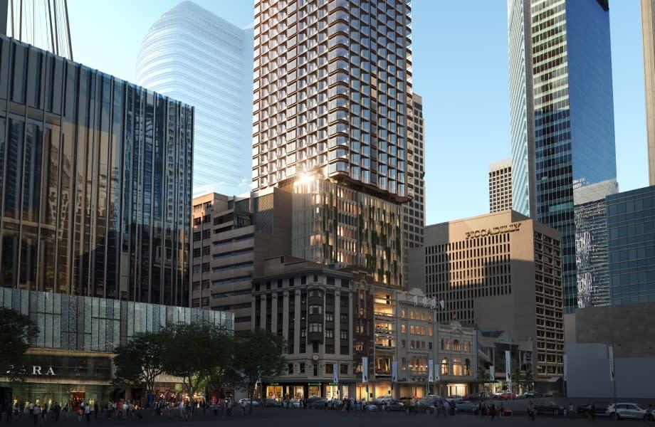 fjmt and BVN Architecture's renders of the 50-storey tower planned for the City Tattersalls Club project on Sydney's Pitt Street.