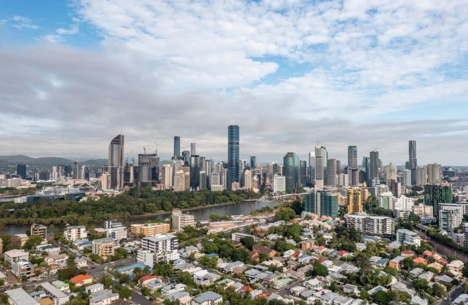 Skyline view of Brisbane and its surrounding suburbs in 2023 as calls for a rent control policy within the state are pushed back by industry bodies.