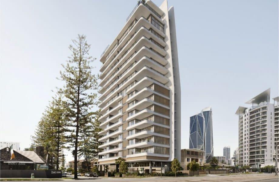 An artist's impression of the tower proposed for the site at 2917-2919 Gold Coast Highway.